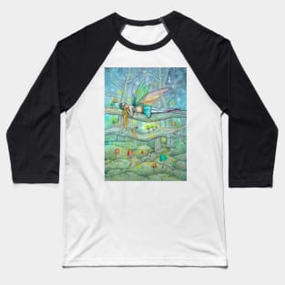 Enchanted Forest Fairy and Mushrooms Fantasy Art by Molly Harrison Baseball T-Shirt